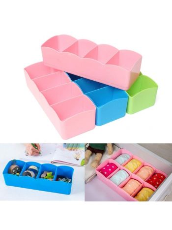 Plastic 5 Grids Storage Box Organizer & Divider Box | Set of 4 (Multi Colour) | for Desk Organizer for Office Stationary Drawer